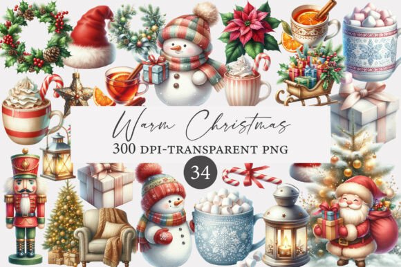 Download Watercolor Warm Christmas Clipart Bundle - Clipart bundle Collection