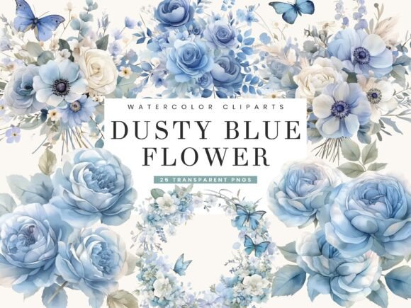 Download Dusty Blue Flower Clipart Bundle - Clipart bundle Collection