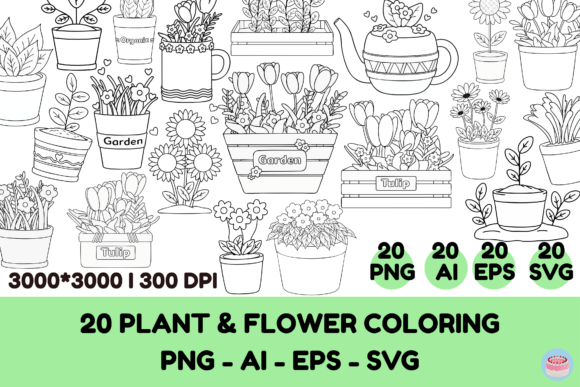 Download 20 Potted Plant &amp; Flower Line Art Bundle - Plant Collection