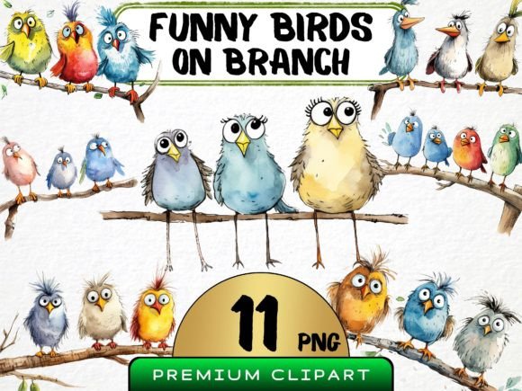 Download Funny Birds on Branch Clipart Bundle PNG - Clipart bundle Collection